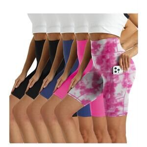 Women's High Waisted Biker Shorts 5 Pack - Tummy Control Yoga with Pockets 3XL